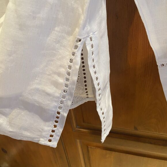 J.Crew Garçon Classic Shirt Eyelet 100% Linen Button-Up White Sz 4 Boho Western - Picture 7 of 12